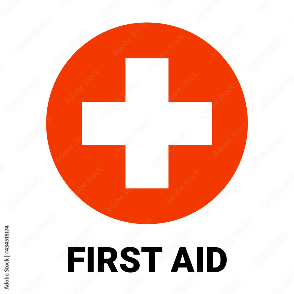 First aid icon symbol. Vector green cross safety medic treatment ambulance first aid help - obrazy, fototapety, plakaty 
