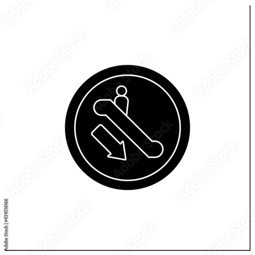 Escalator symbol glyph icon. Ground floor descent. Stairway sign. Public place navigation. Universal public building signs concept.Filled flat sign. Isolated silhouette vector illustration