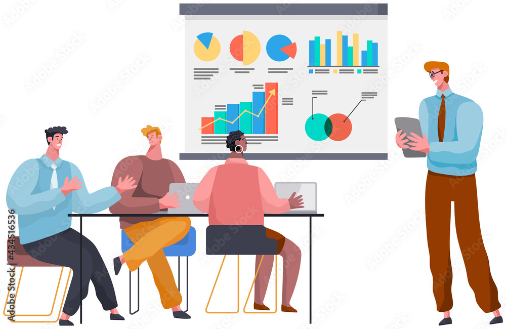 Successful business project presentation, company strategy planning, statistics indicators analysis. Analytics business information. Presenting company financial report. Presentation of start up data