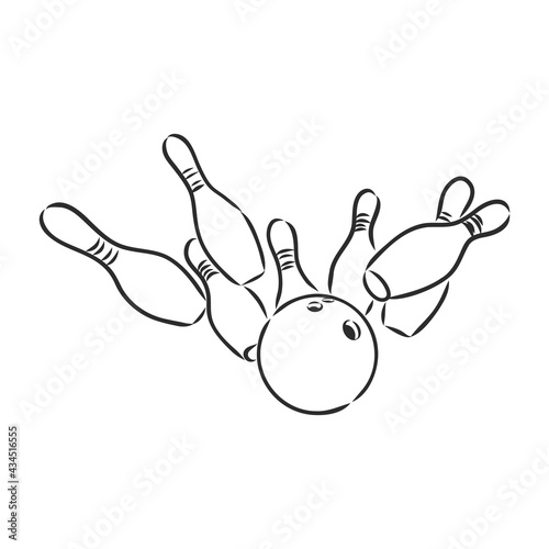 Bowling skittles and ball sketch vector illustration