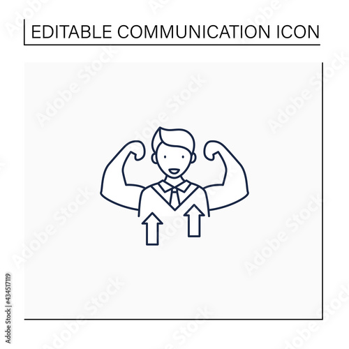 Self confidence line icon.Individual trust in abilities,capacities,and judgments. Strong personality.Perfect interlocutor. Effective communication concept. Isolated vector illustration.Editable stroke