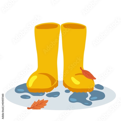 Yellow rubber rain boots