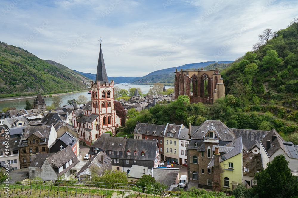 Aerial photograph of the town of Bacharach in the Rhine Valley, a World Heritage Site
