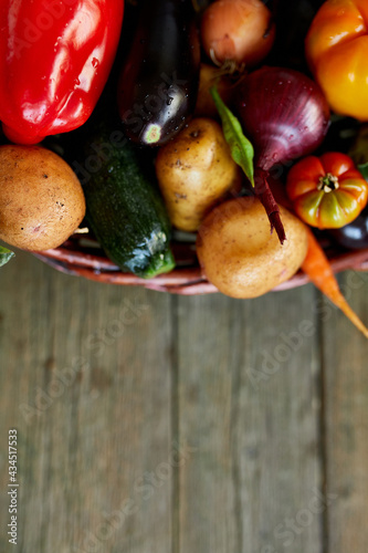 Assortment of fresh vegetables in a basket, bio healthy, organic food