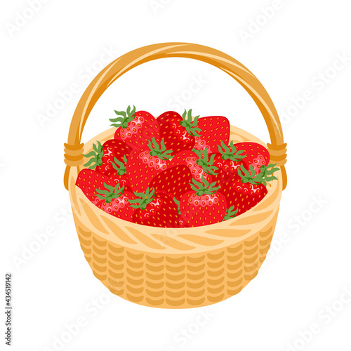 Basket with strawberry vector icon. Cartoon flat illustration.