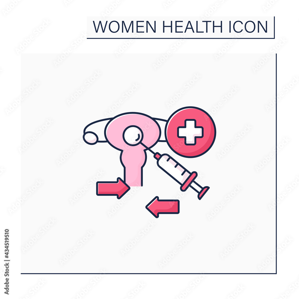 Egg donation program color icon. Donation health ovum to recipient. Chance to having baby. Reproductive organ surgery. Woman health concept. Isolated vector illustration Egg donation program color icon. Donation health ovum to recipient. Chance to having baby. Reproductive organ surgery. Woman health concept. Isolated vector illustration