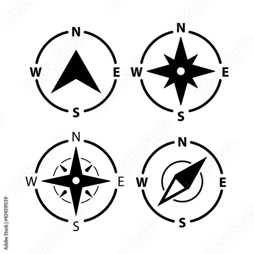Compass logo icon. North vector arrow orienteering compass map gps navigator