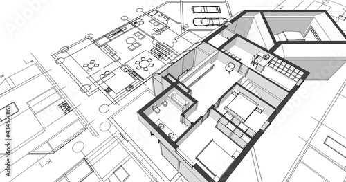 Obraz na plátně modern house architectural project sketch 3d illustration