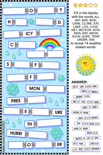 Word puzzle or word game: guess the weather related words. Answer included.
