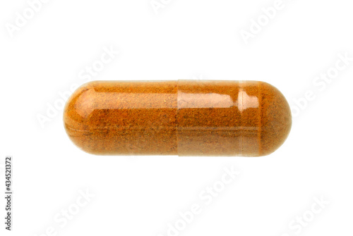 Turmeric (curcumin) capsules (Herbal capsules) or herbal isolated on white background,clipping path,single..