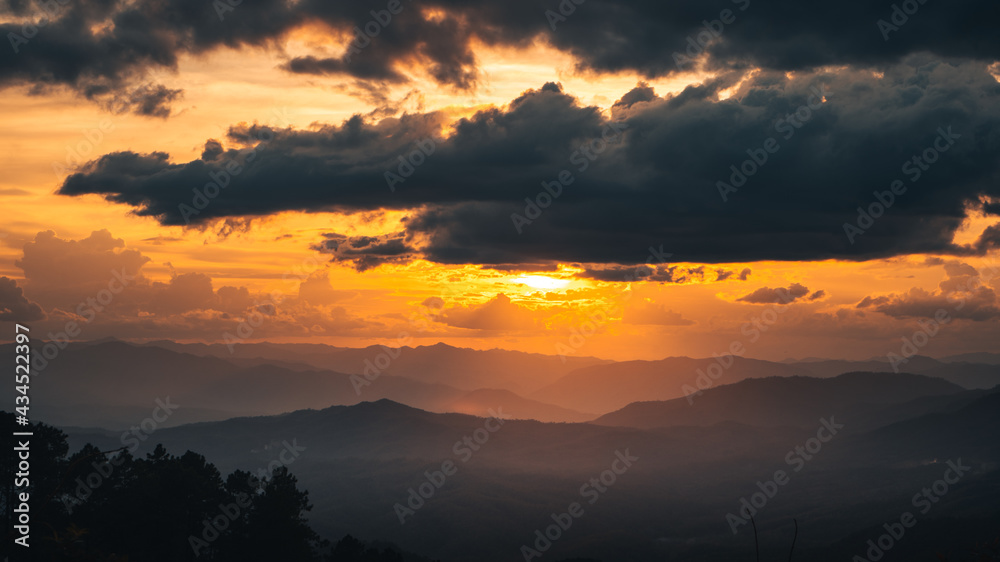 Sunset on the mountain in summer