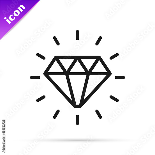 Black line Diamond icon isolated on white background. Jewelry symbol. Gem stone. Vector