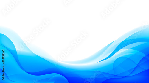 Vector wavy abstract geometric background, blue flow hoizontal banner. Trendy gradient shapes composition
