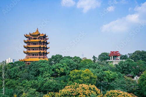 Standing on the Yellow Crane Tower, overlooking the Yangtze River and the city of Wuhan, China photo