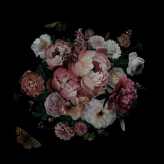 Papier peint photo Magasin de fleurs Pivoines victoriennes et papillon nocturne  © Artem