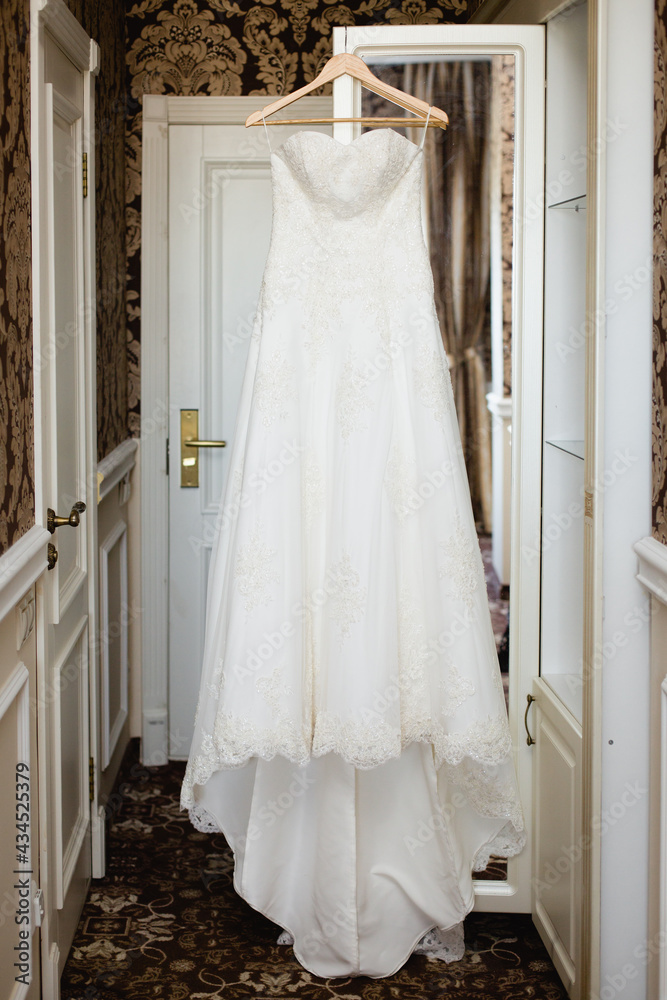 Bride's wedding dress. Bridal accessories