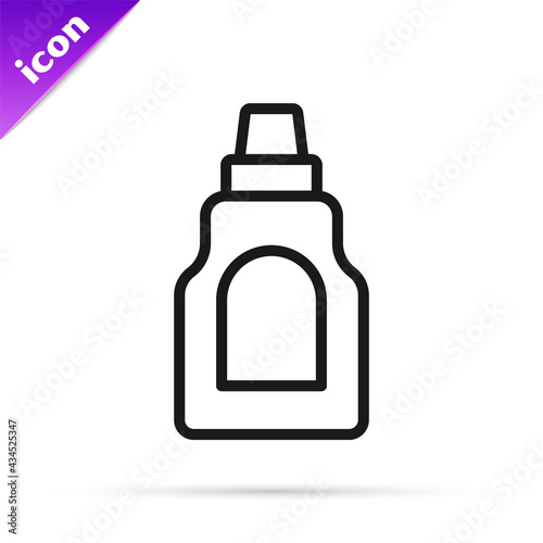 Black line Plastic bottle for laundry detergent, bleach, dishwashing liquid or another cleaning agent icon isolated on white background. Vector