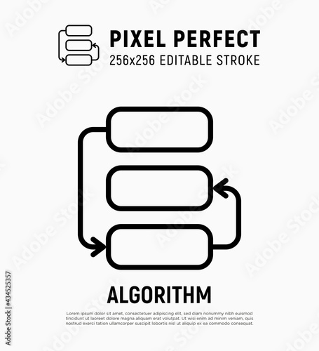 Algorithm thin line icon. Flowchart. Organization of process. Pixel perfect, editable stroke. Vector illustration.