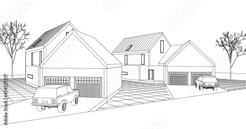 modern house sketch 3d illustration