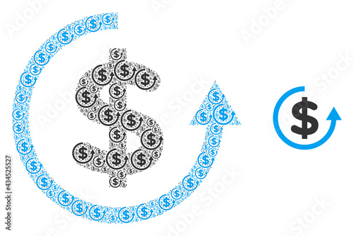 Refund icon fractal is formed of randomized recursive refund items. Recursive vector mosaic of refund parts.