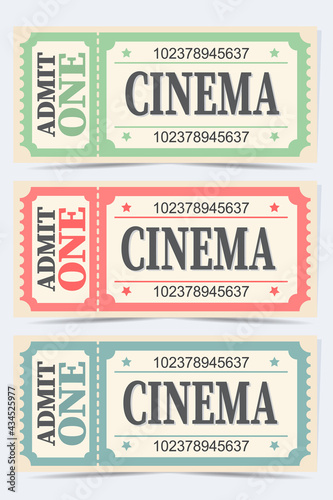 Retro style Ticket set icon, vector illustration in the flat style. Ticket stub isolated on a background. Vintage cinema or movie, theatre, circus tickets
