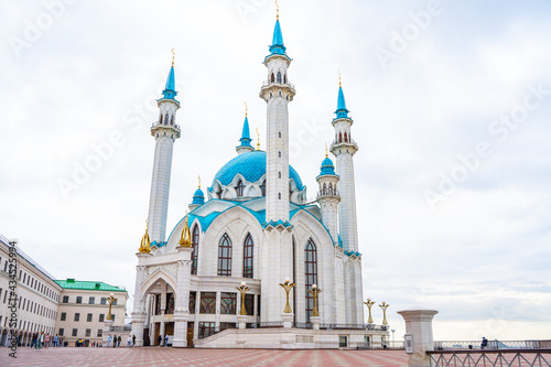 View of the Kul-Sharif Mosque on a cloudy day in Kazan, Russia