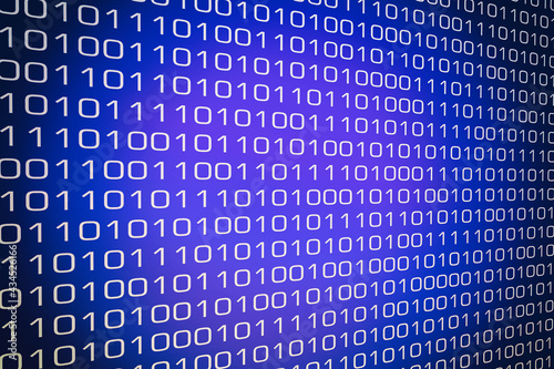 Digital world. Binary code with zeros and ones on a computer screen. Virtual realtiy.