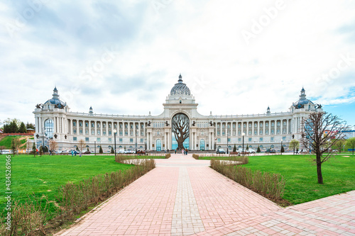 Panoramic view of the Palace of Agriculture on a sunny day in Kazan, Russia