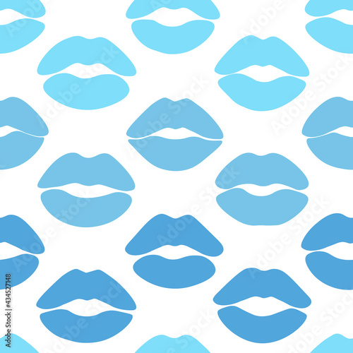 Seamless blue lips silhouettes vector illustration 