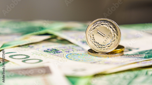Close up polish zloty banknotes and coins photo