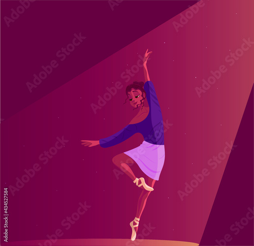 Young  beautiful ballet dancer, ballerina, girl dancing ballet, vector illustration in cartoon style, hand drawn