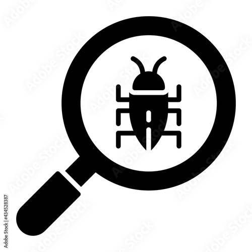 Virus under magnifying glass, search bug icon