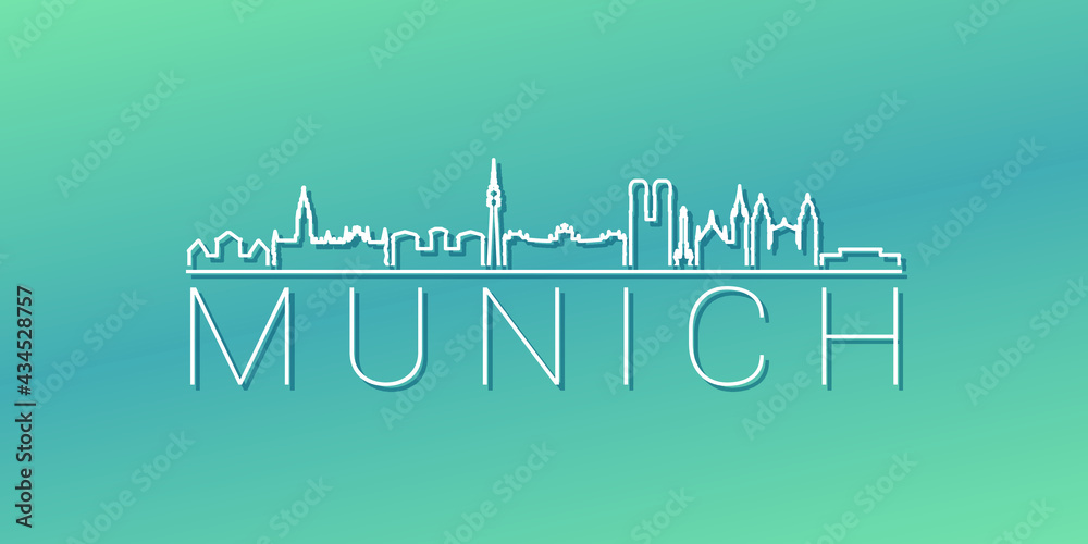 Naklejka premium Munich, Germany Skyline Linear Design. Flat City Illustration Minimal Clip Art. Background Gradient Travel Vector Icon.
