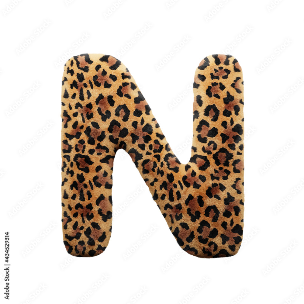 Leopard font letter N, leopard pattern, 3d render illustration Leopard font letter N, leopard pattern, 3d render illustration