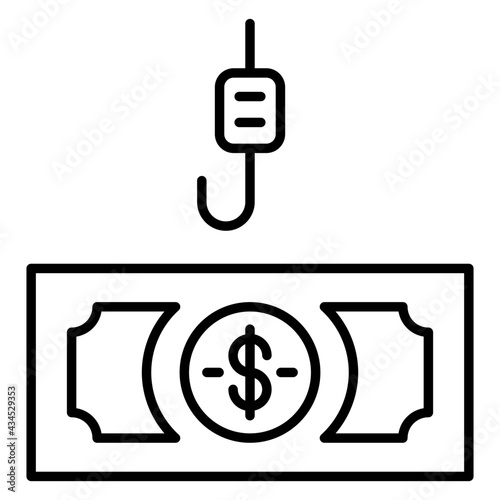 Hook with banknote, linear design of phishing money
