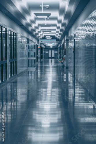 empty modern hospital corridor in coronavirus time