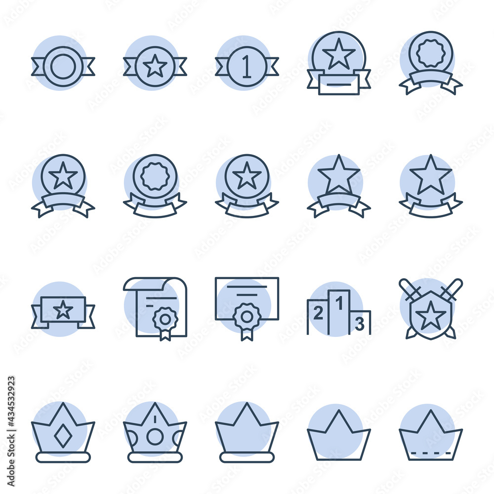 Circle outline icons for awards.