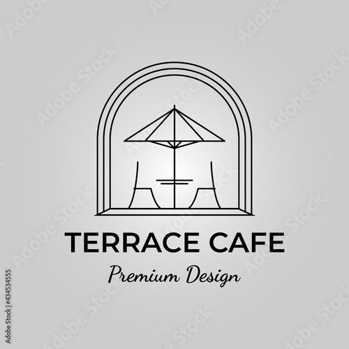 outdoor terrace cafe line art icon minimalist vector logo illustration design