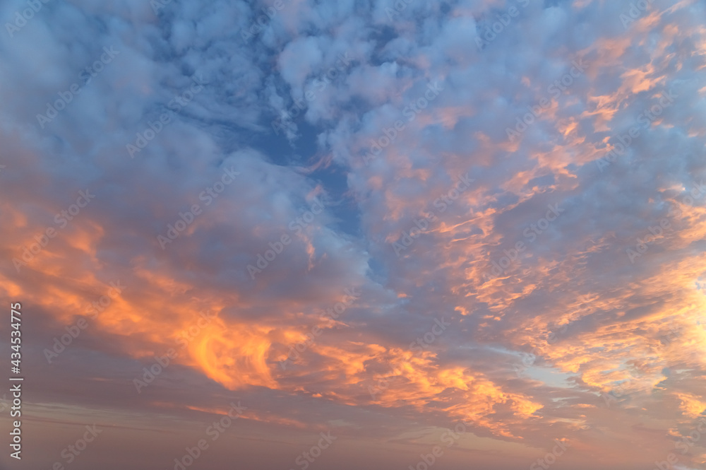 Colorful sky background, sunset in the clouds.