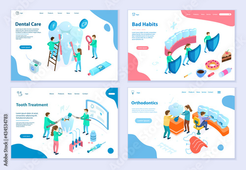 Set of Dental Care concepts, web template, 3d isometric vector illustration