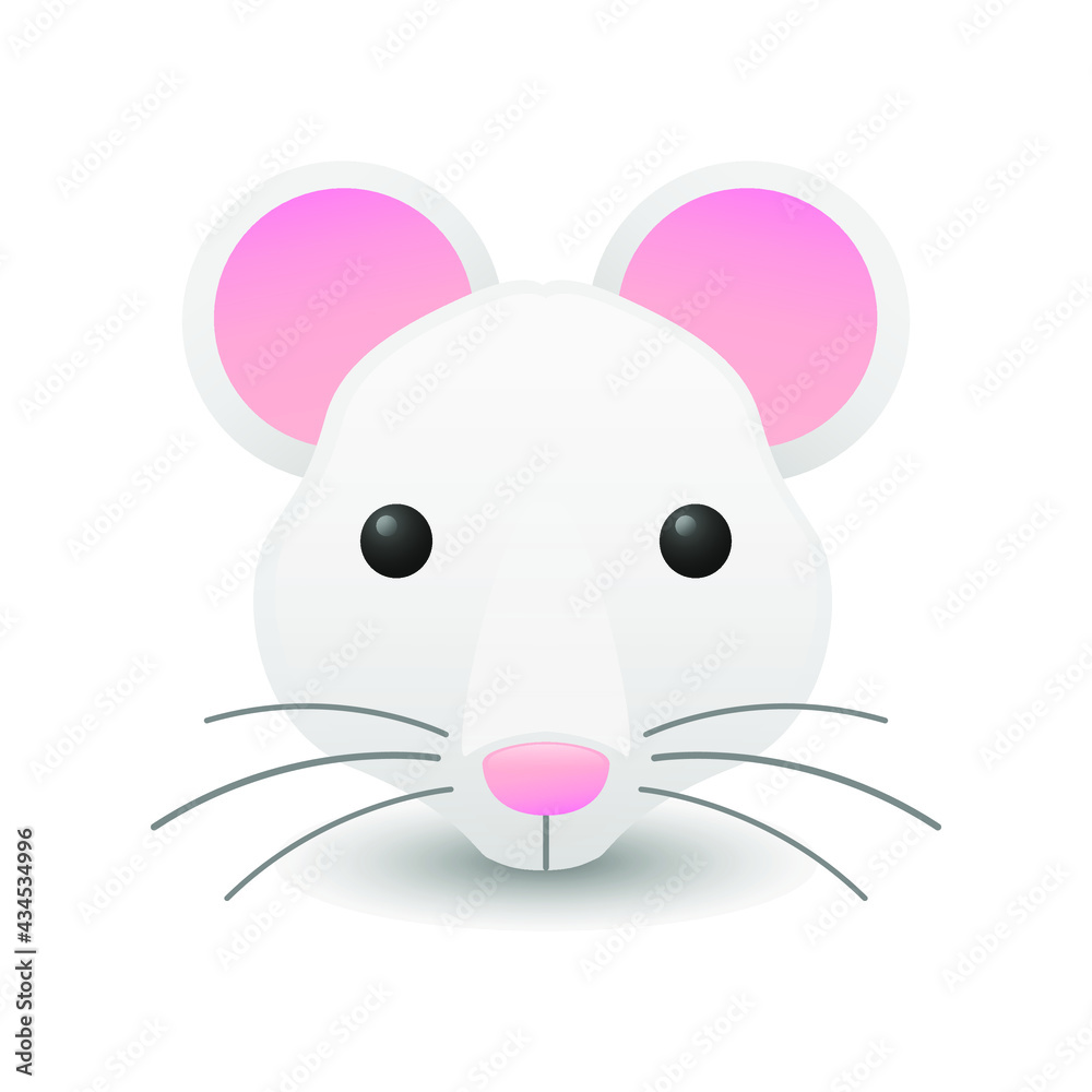 Mouse Head Animal Domestic Emoji Illustration Face. Cartoon Vector Design Art Icon.