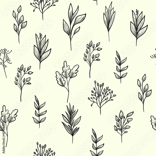 Seamless flowers pattern. Hand drawn. Floral and Nature theme. Thin line sketch. Vector illustration