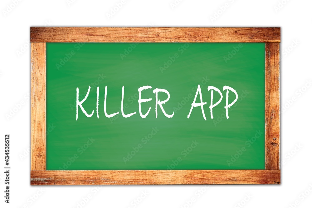 KILLER APP text written on green school board. KILLER APP text written on green school board.