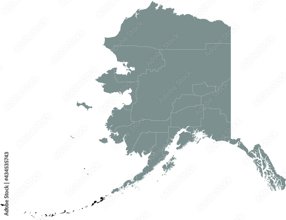 Black highlighted location map of the US Aleutians West Census Area inside gray map of the Federal State of Alaska, USA