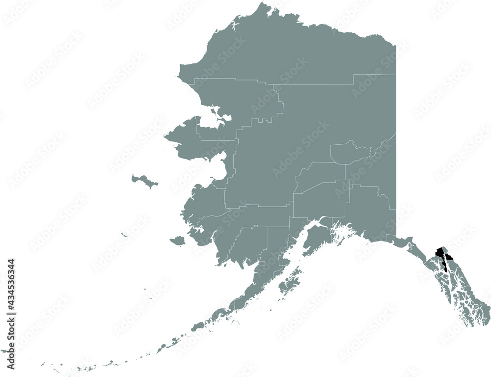 Black highlighted location map of the US Haines borough inside gray map of the Federal State of Alaska, USA
