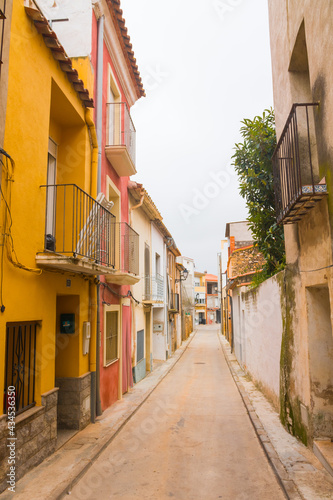 Fototapeta Naklejka Na Ścianę i Meble -  Vilanova d'Alcolea, Castellon province, Valencian Community, Spain. Beautiful historic city center. Typical spanish street. Narrow with no tourists.