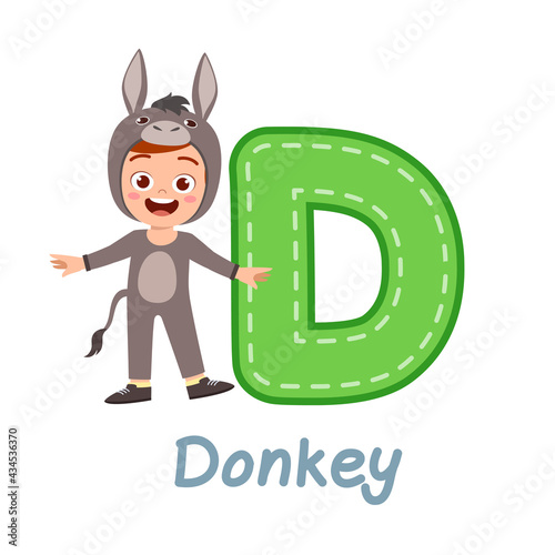 cute little kid wear costume for learn alphabet