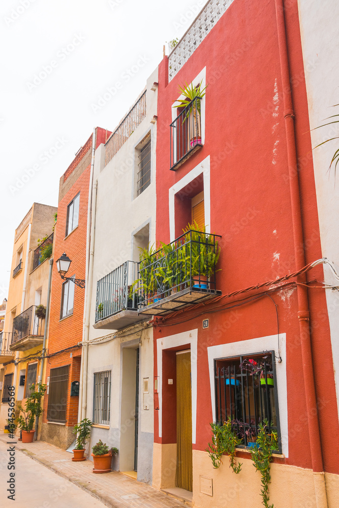 Obraz premium Vilanova d'Alcolea, Castellon province, Valencian Community, Spain. Beautiful historic city center. Typical spanish street and architecture.