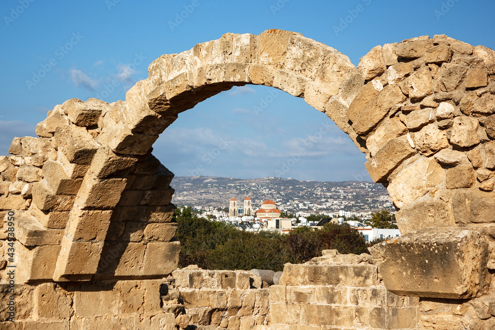Medieval arch of Saranta Kolones in Paphos Archaeological Park, Cyprus