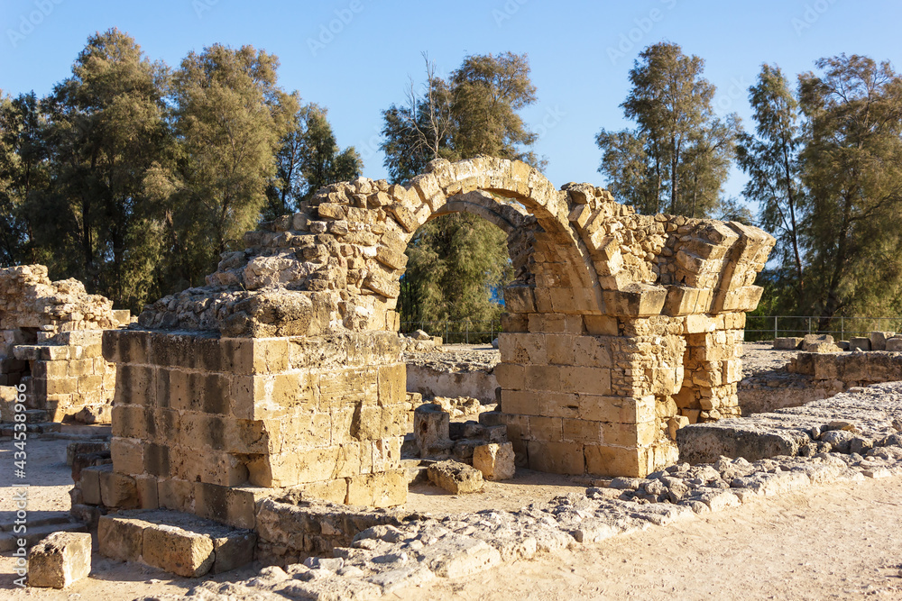 Medieval arch of Saranta Kolones fortress in Paphos, Cyprus